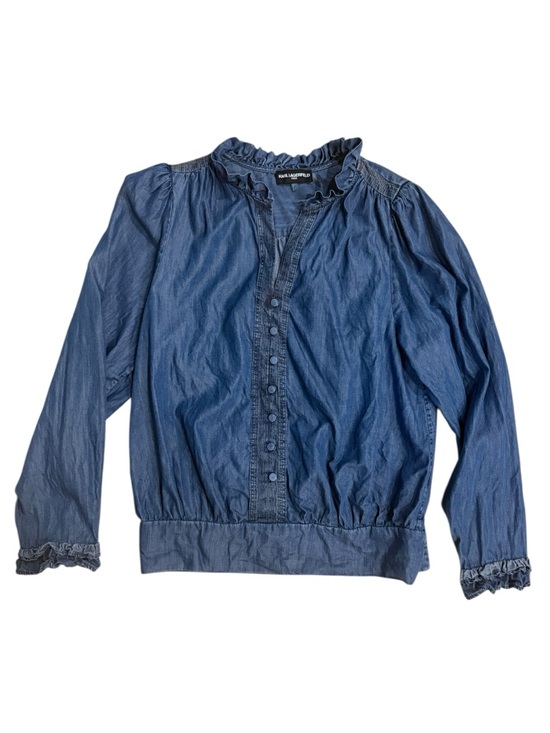 Karl Lagerfeld Tops - KARL LAGERFELD Boho Women’s PARIS Ruffle Trim Chambray Blouse blue Medium